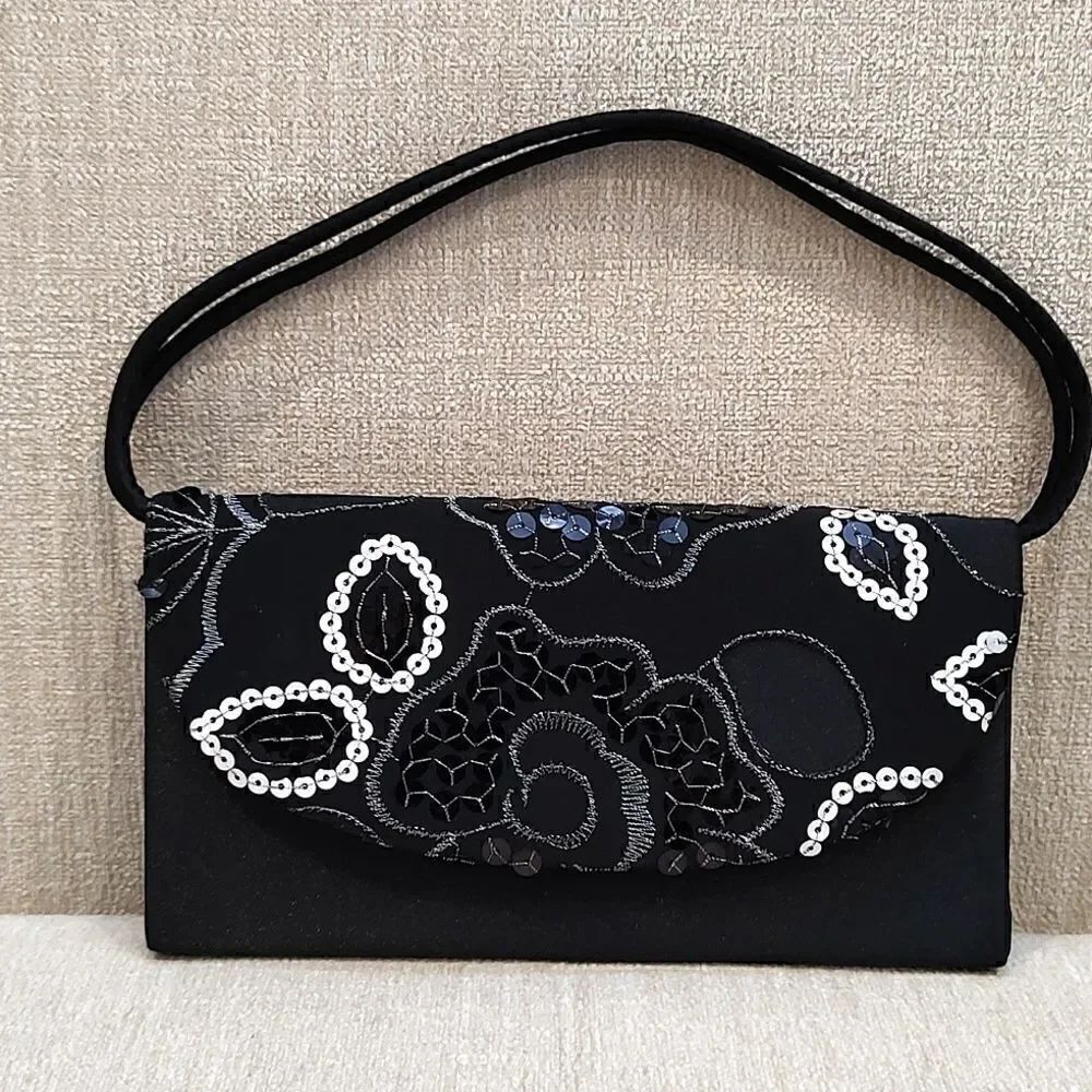 Black Sequined and Embroidered Special Occasion Bag NWOT